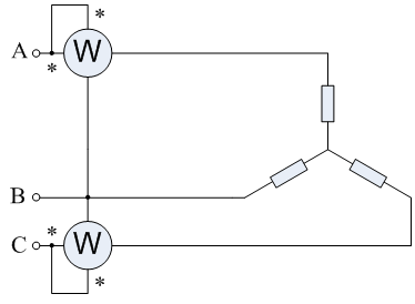 三相功率表接線圖之二瓦計法